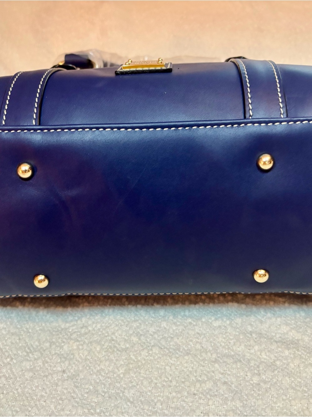 Dooney & Bourke Royal Blue Leather Satchel with Gold Hardware - Picture 2 of 5